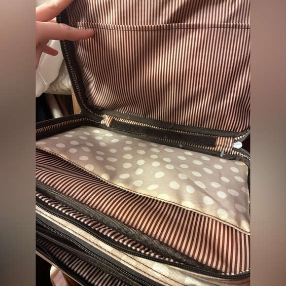 Thirty-One Cream and Brown Polka Dot Cosmetic Bag - Picture 2 of 6